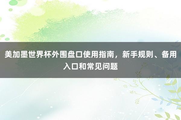 美加墨世界杯外围盘口使用指南，新手规则、备用入口和常见问题