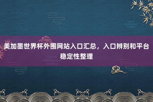 美加墨世界杯外围网站入口汇总，入口辨别和平台稳定性整理
